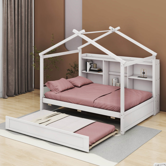 Gracie Oaks Tontitown Full Size House Bed with Storage Shelves and Trundle Wayfair